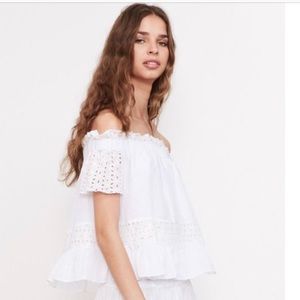 MISA White Eyelet off the shoulder Top NWT